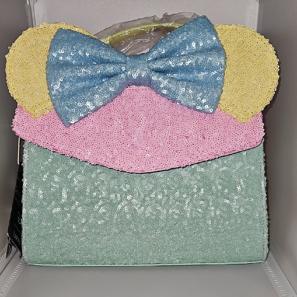 Loungefly Minnie Pastel Sequin Bow Clutch
